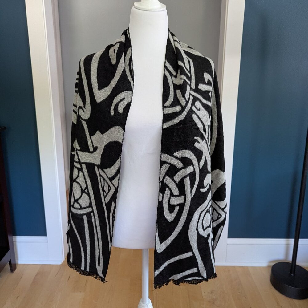 The Book Of Kells Reversible Celtic Winter Scarf Grey And Black - Picture 6 of 8